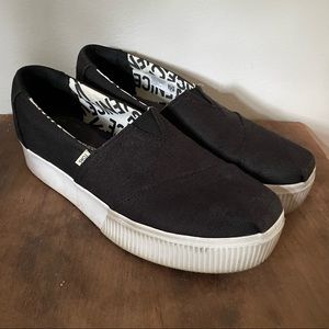 TOMS Boardwalk Alpargata Platform Black Canvas Slip On Sneakers Size 9